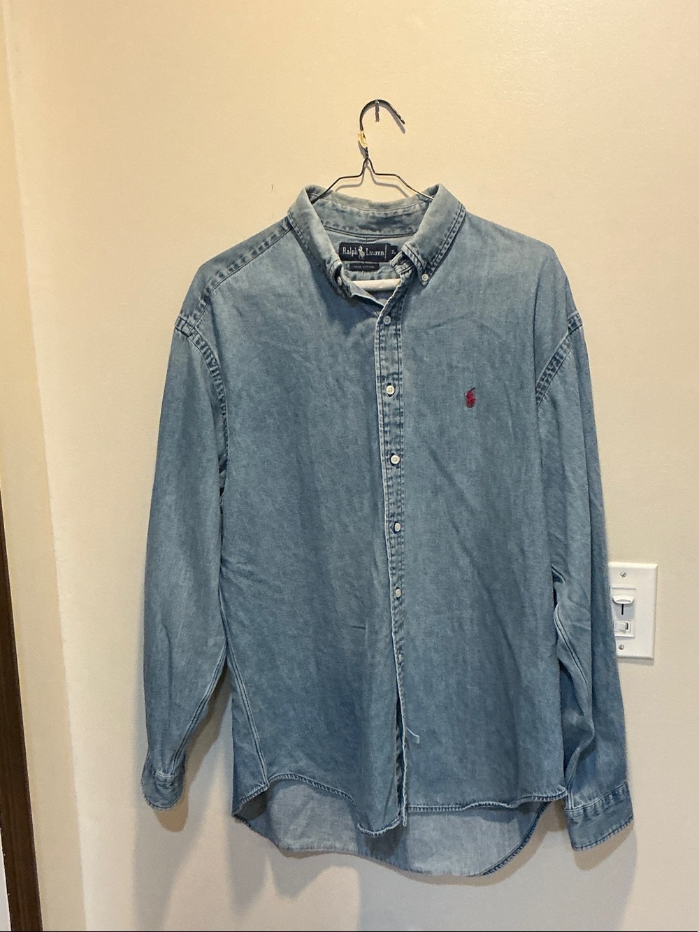 VTG RALPH LAUREN PONY BLUE DENMIN OXFORD SHIRT